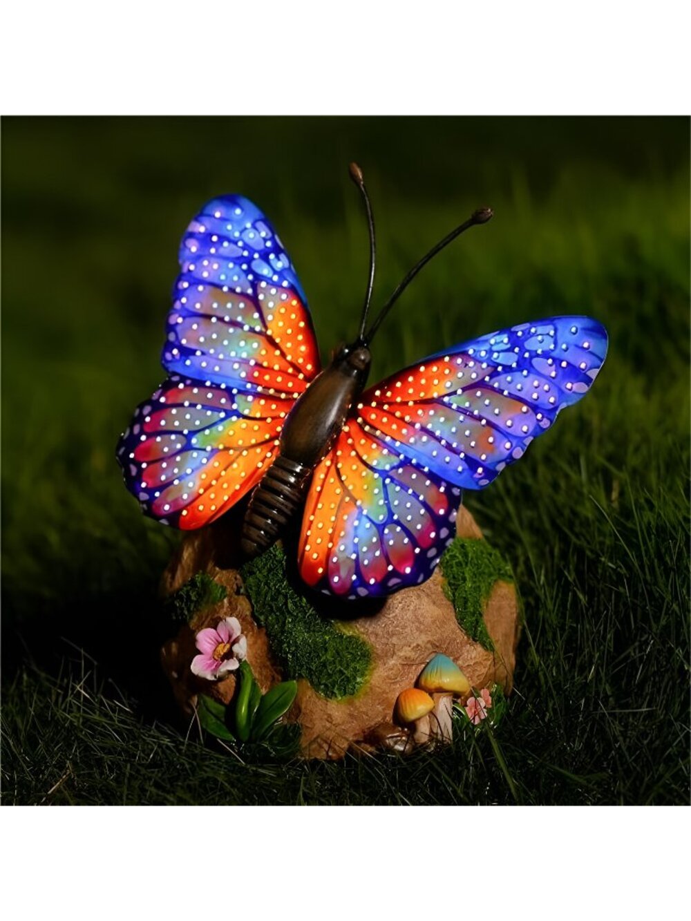 Solar Butterfly Garden Statue Weatherproof Outdoor Hand-Painted Decor Butterfly